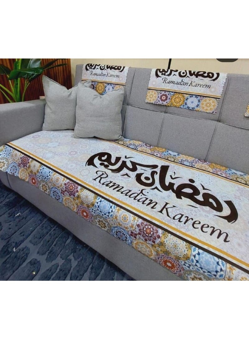 طقم بياضات رمضان  انتريه قماش كتان 11 قطعة كنبة كبيرة و كنبة صغيرة و 2 كرسي و 6 مناديل